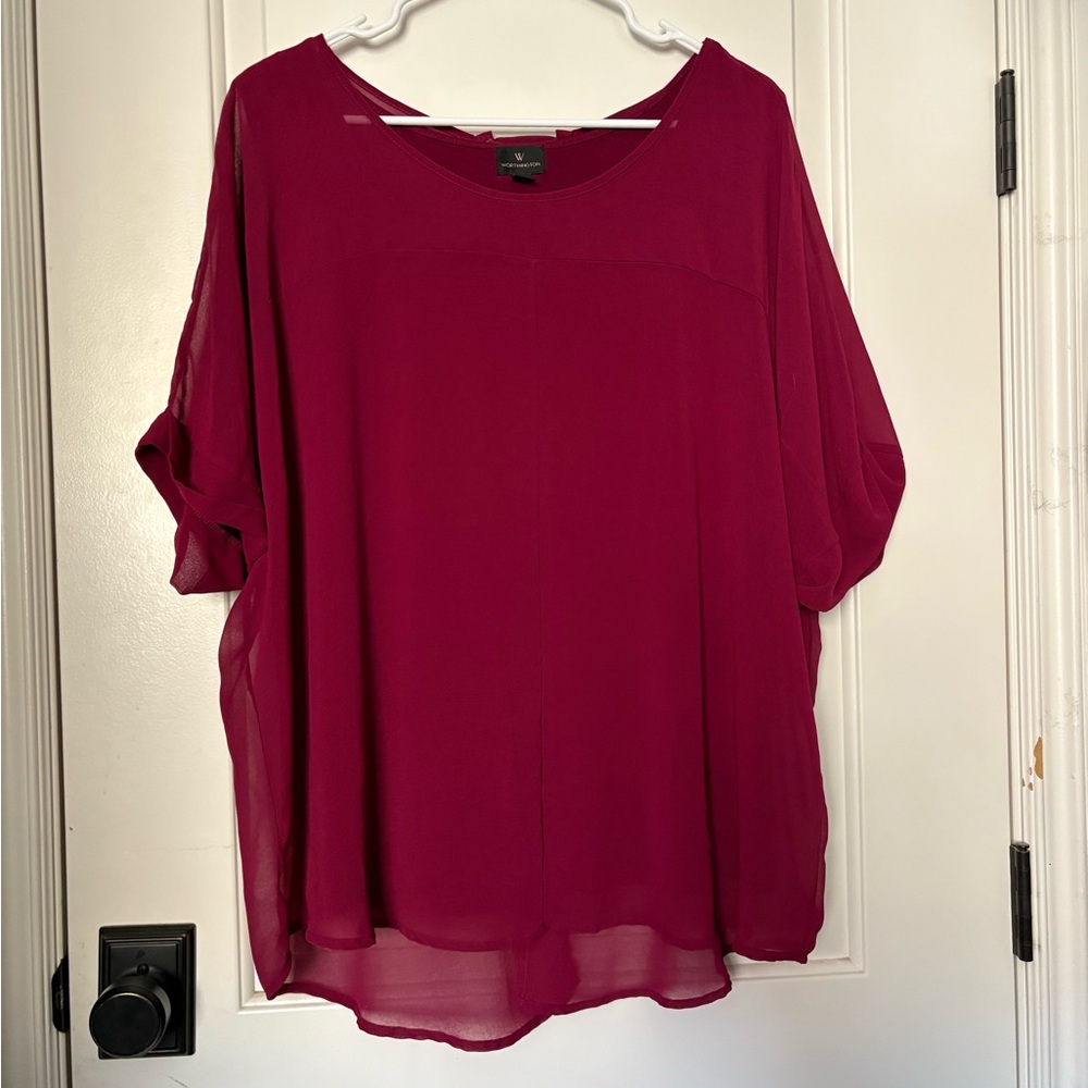 Worthington Rose-Wine Sheer Blouse